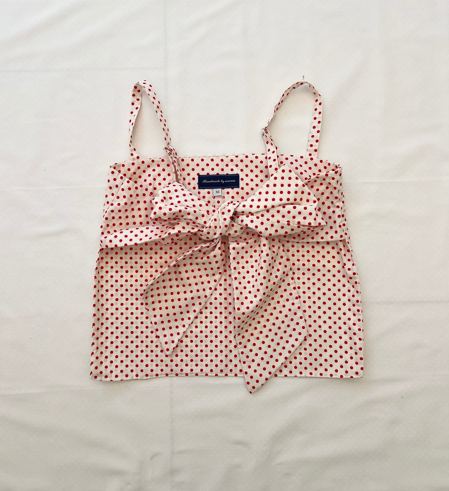 Lola Bow Top Cream + Red