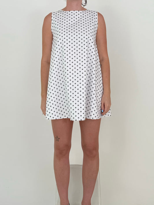 Etta Dress in White + Grey