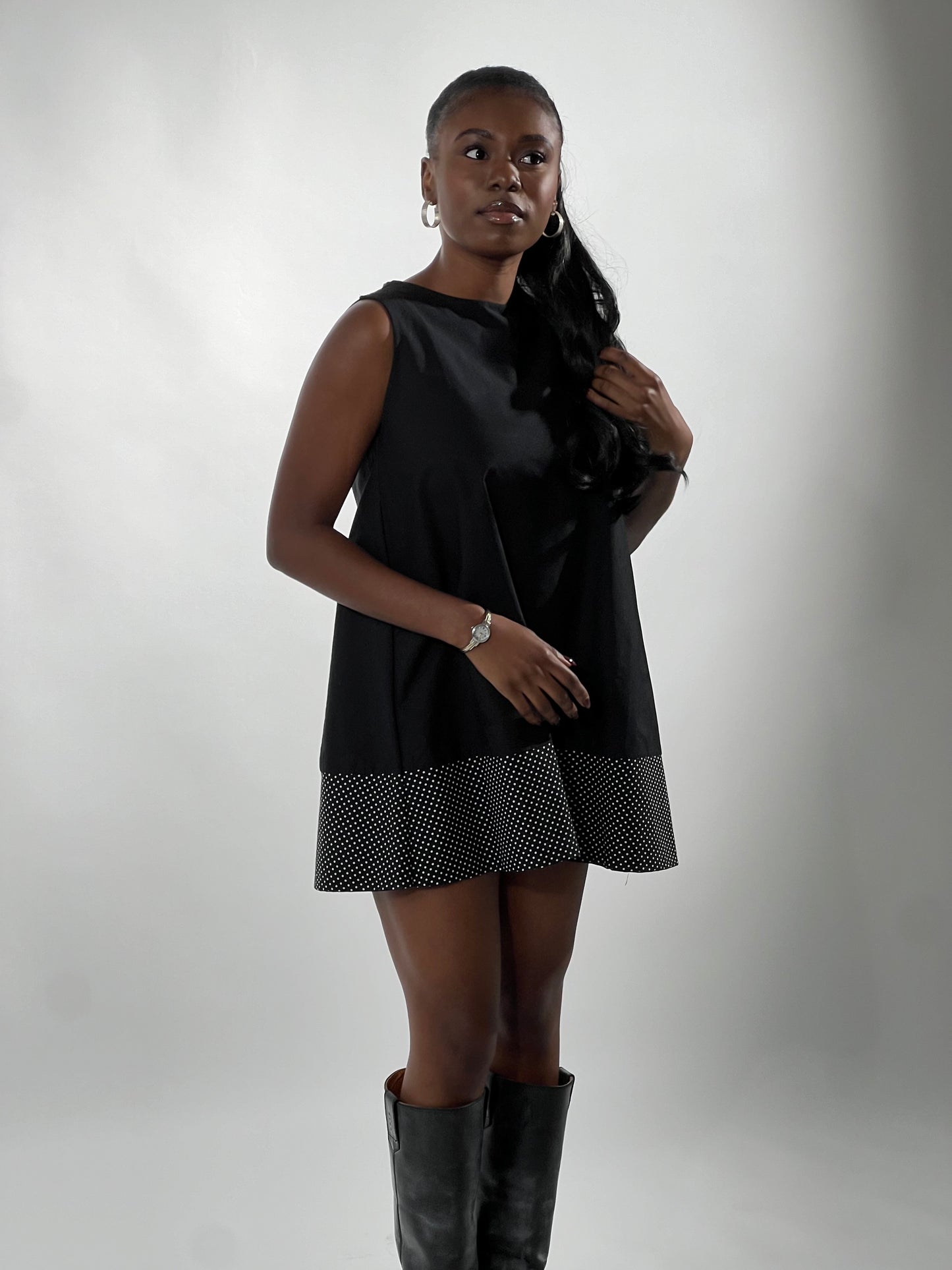 Etta Dress in Black with Contrast Hem