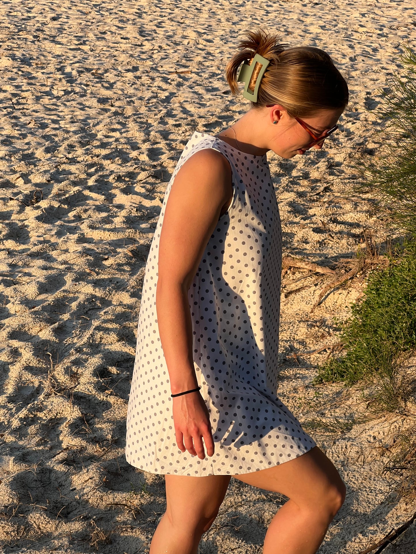 Etta Dress in White + Grey