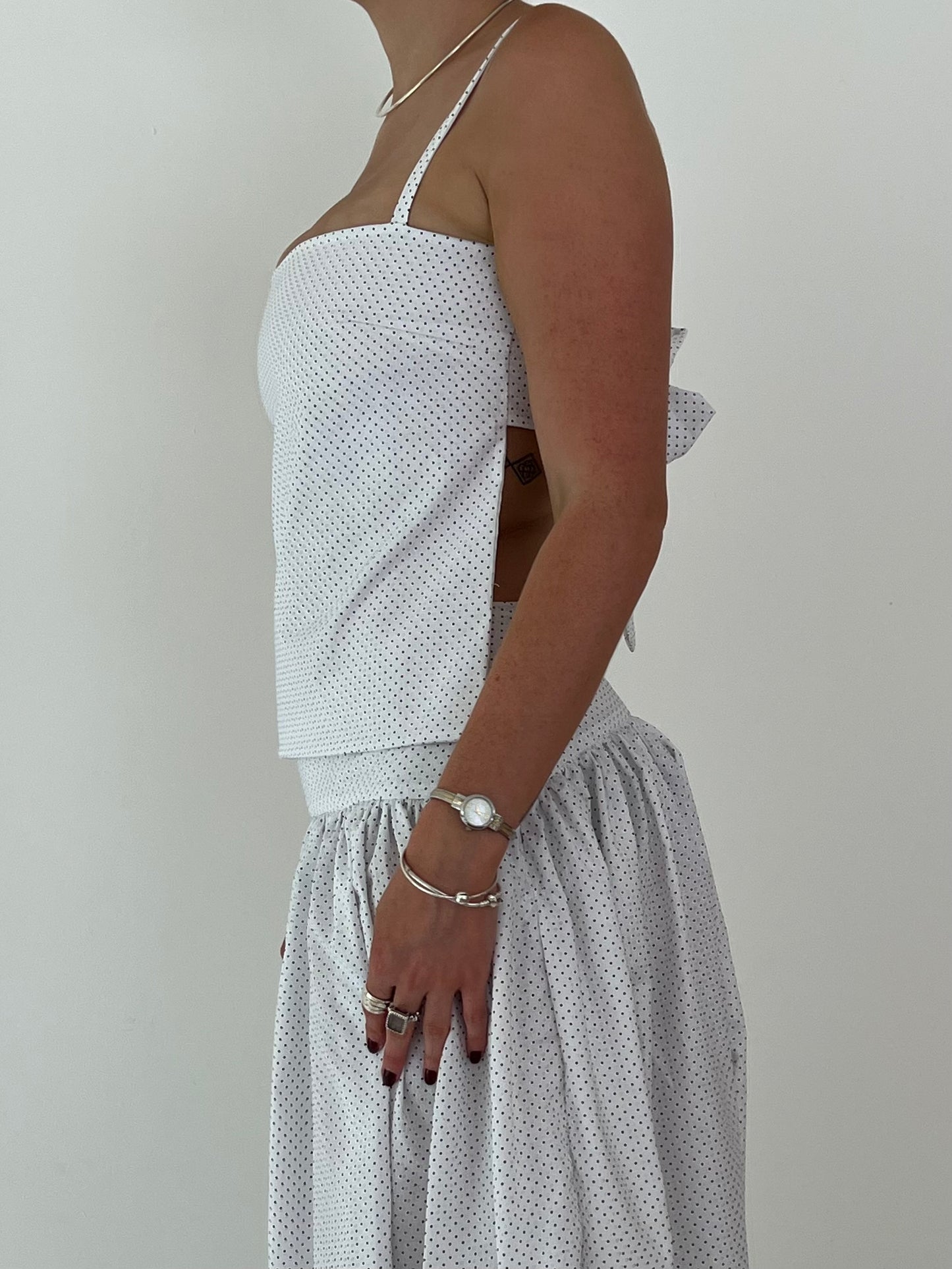Lola Bow Top Cream + Red