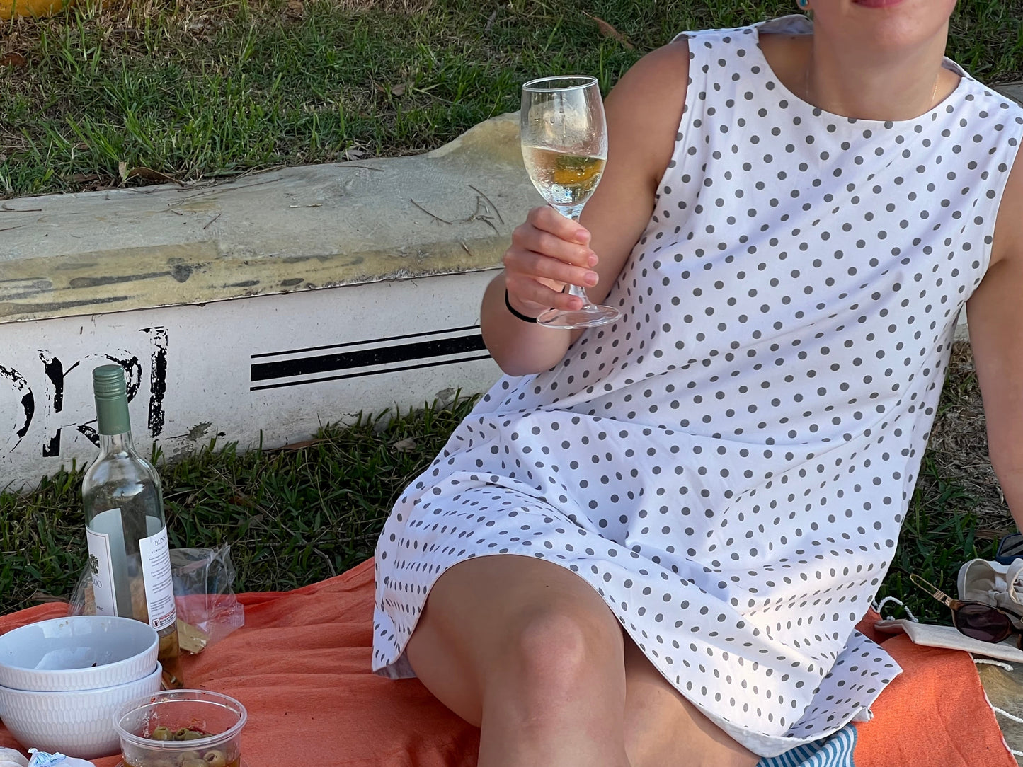 Etta Dress in White + Grey